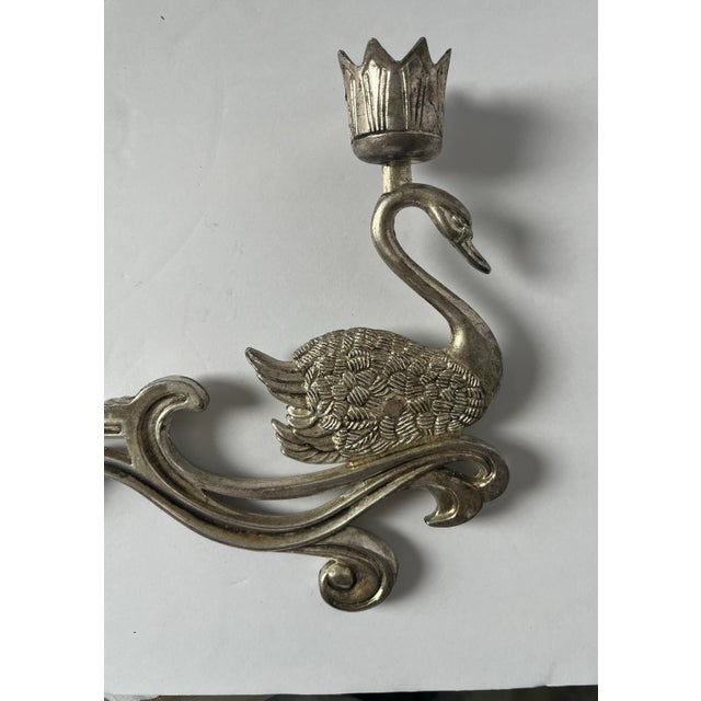 Metal Mid 20th Century Vintage Silver Plated Four Arm Swan Figurine Candelabra Candle Holder Great Britain For Sale - Image 7 of 8