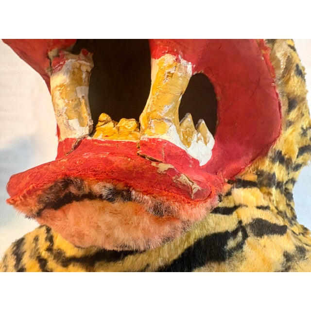 Pair of Vintage Hand Painted Folk Art Tiger and Cheetah Masks For Sale - Image 4 of 12