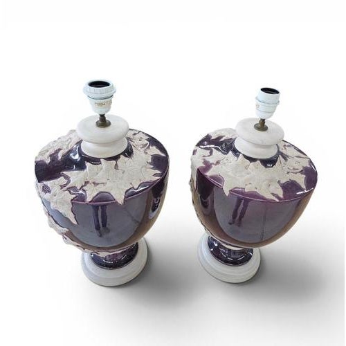 Large Kostka Floral Ceramic Vase Lamps, 1970s, Set of 2 For Sale - Image 11 of 13