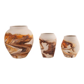 Vintage Nemadji Pottery Vase Collection - Set of 3 For Sale