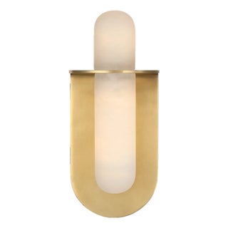 Kelly Wearstler for Visual Comfort Signature Fosse 11" Invertable Offset Oval Sconce in Antique-Burnished Brass with Alabaster For Sale
