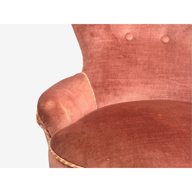 Swedish Modern, Traditional Slipper Chairs, Pink Velvet, Wood, Sweden, 1950s For Sale - Image 9 of 15