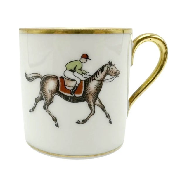 Mid 20th Century Pair Vintage Equestrian Jockey Porcelain Demitasse Cup & Saucer For Sale - Image 10 of 14