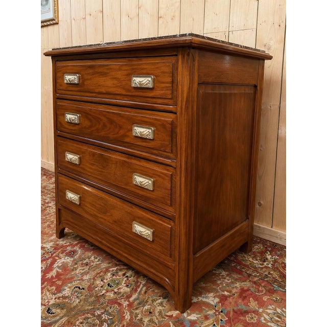 Art Nouveau Chest of Drawers in Mahogany with Marble, 1890s For Sale - Image 4 of 6