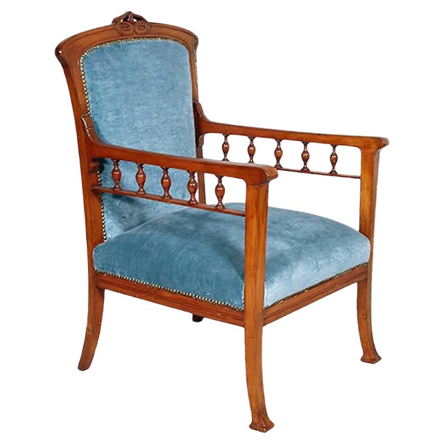 Art Nouveau Italian Walnut Armchair, 1910s For Sale