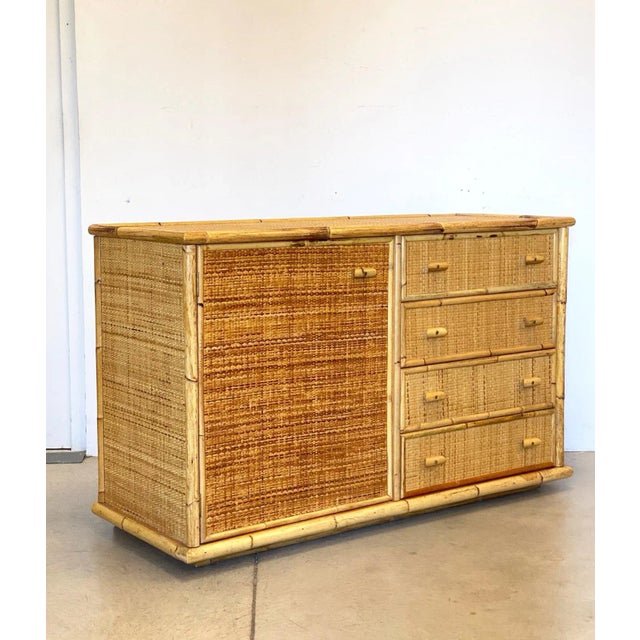Light Yellow Wicker & Bamboo Credenza, 1970s For Sale - Image 8 of 10