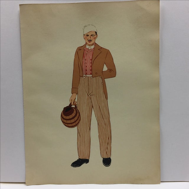 This marvelous print is from an antique book from the 1930s on European folk costume. Burgundy costume of a man. Paper is...