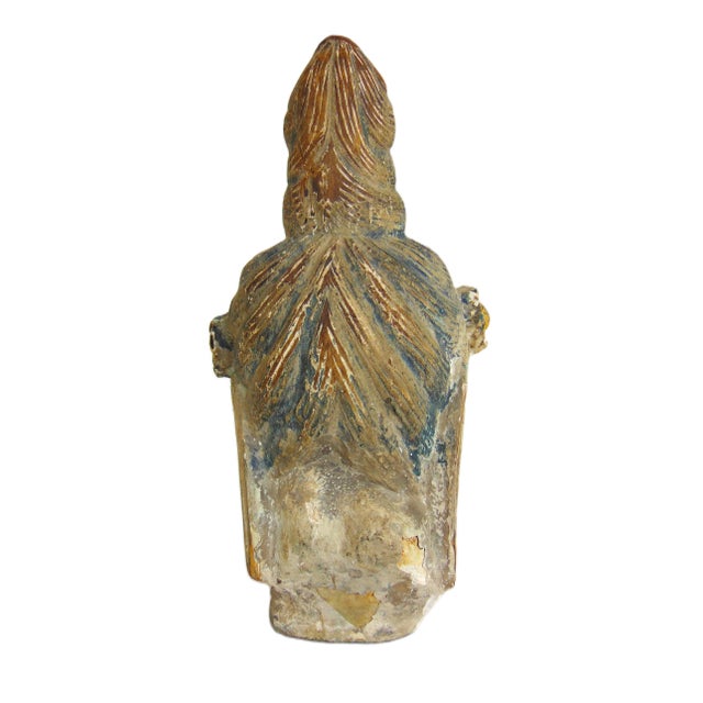 Antique Hand Painted Hand Carved Polychrome Chinese Quan Yin Head 10"h For Sale In Greenville, SC - Image 6 of 8