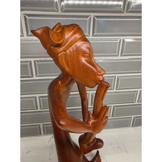 Signed Mid-Century Balinese Modernist Flute Player – Signed Masterwork by I Subrata For Sale - Image 9 of 12