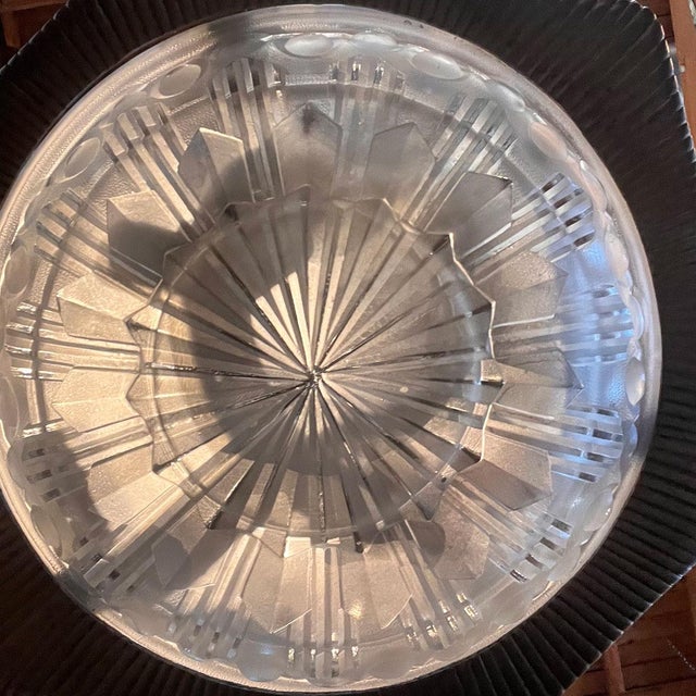 Vintage French Georges Leleu Art Deco Cast Metal and Glass 9-Light Chandelier For Sale - Image 4 of 12