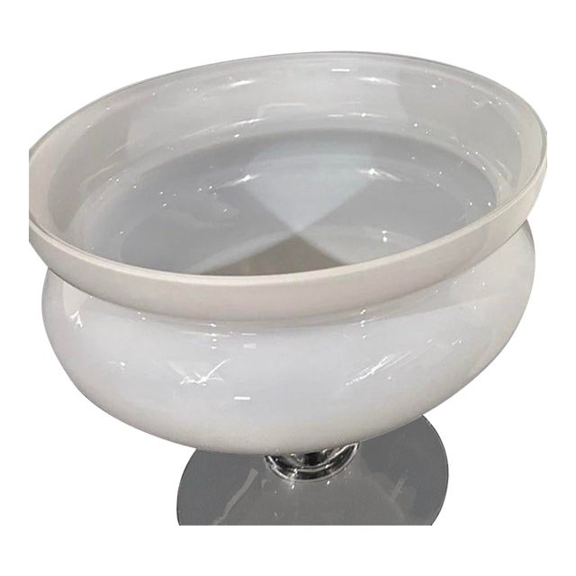 Orrefors White Opaline Glass Pedestal Bowl / Scandinavian Modern Compote For Sale