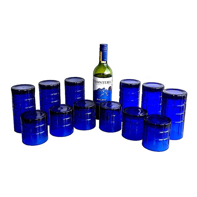 Anchor Hocking Vintage Anchor Hocking Tartan Cobalt Tumblers in 2 Sizes, Set of 12 For Sale - Image 4 of 9