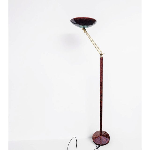Mid-Century Italian Lacquered Goatskin & Brass Adjustable Torchiere Floor Lamp, 1950s For Sale - Image 13 of 18