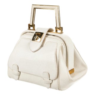 90s Judith Leiber Lizard Skin Bag White Top Handle Doctor’s Satchel For Sale