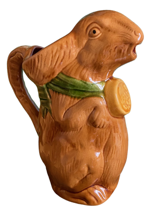 Majolica Ceramic Glazed Rabbit Pitcher, 1890s