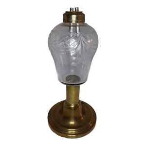 Rare 1840s Whale Oil Lamp Etched Glass Font Original Double Burner Iron Base