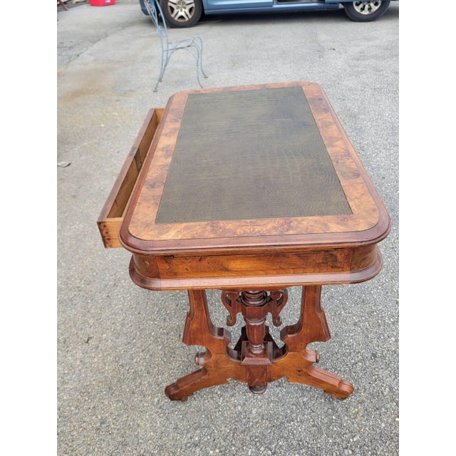 Wood 19th Century Victorian Walnut Renaissance Revival New Leather Table For Sale - Image 7 of 9