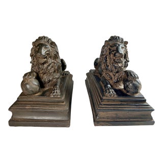 Late 20th Century Vintage Majestic Bronze Finish Lion Bookends - a Pair For Sale