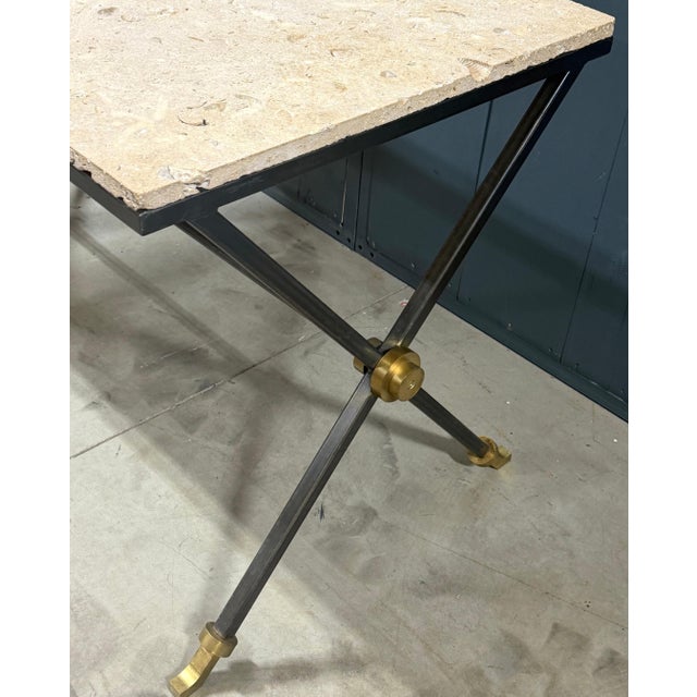 Maison Jansen Iron & Brass Neoclassical Console Table Coquina Stone Top, 1970s For Sale - Image 11 of 13