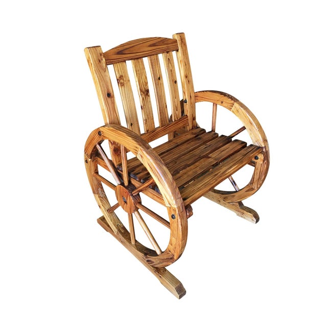 Southwestern Wooden Wagon Wheel Table and Chairs Set, 1960s For Sale - Image 4 of 7