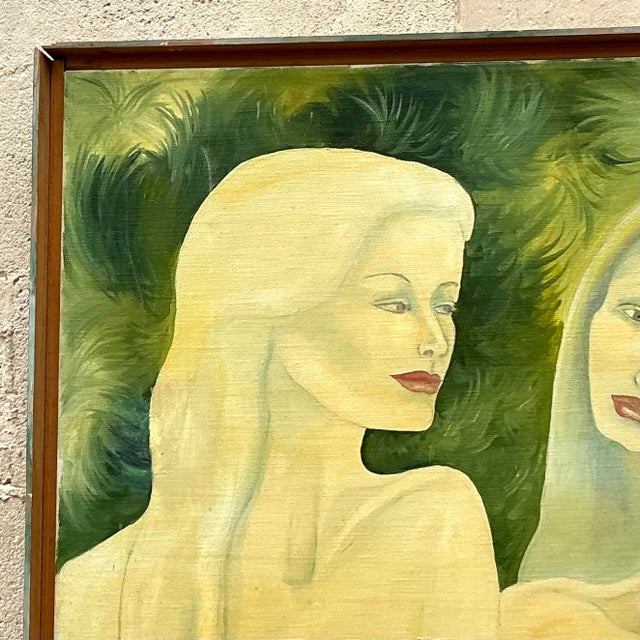 Wood Vintage Boho Original Nude Figurative Oil Painting on Canvas For Sale - Image 7 of 8