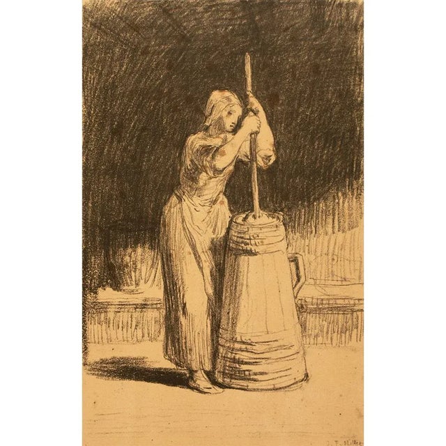 1959 After Jean-François Millet "Woman at the Churn" Vintage Hungarian Photogravure For Sale In Dallas - Image 6 of 6