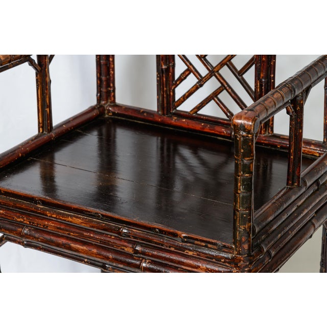 Early 19th Century 19Th C. Pair Chinese Dark Tortoiseshell Bamboo Armchairs Early For Sale - Image 5 of 12