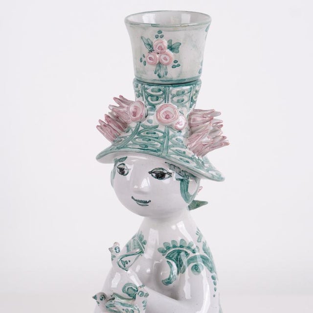Ceramic Figurine No. 93 in Green and Pink Ceramic with Floral Motif by Bjørn Wiinblad For Sale - Image 7 of 10