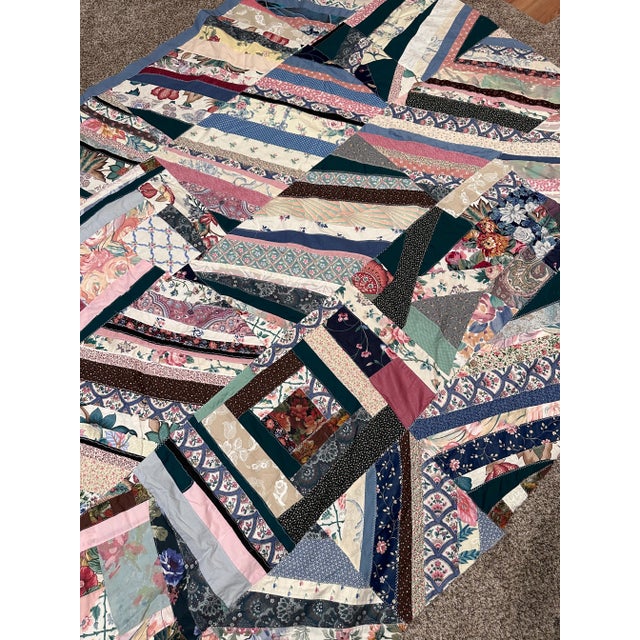 Textile Vintage Mid 20th Century Twin Size Quilt Top Known as a Crazy Quilt For Sale - Image 7 of 8