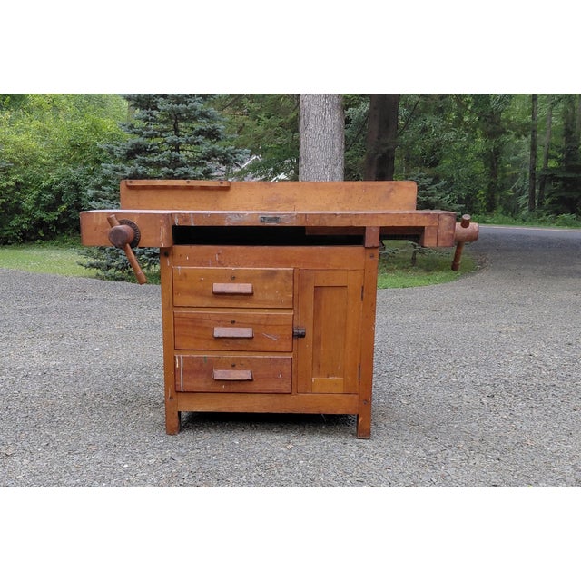 1920s Antique C. Christiansen Workbench Kitchen Island Industrial Work Table For Sale - Image 5 of 13