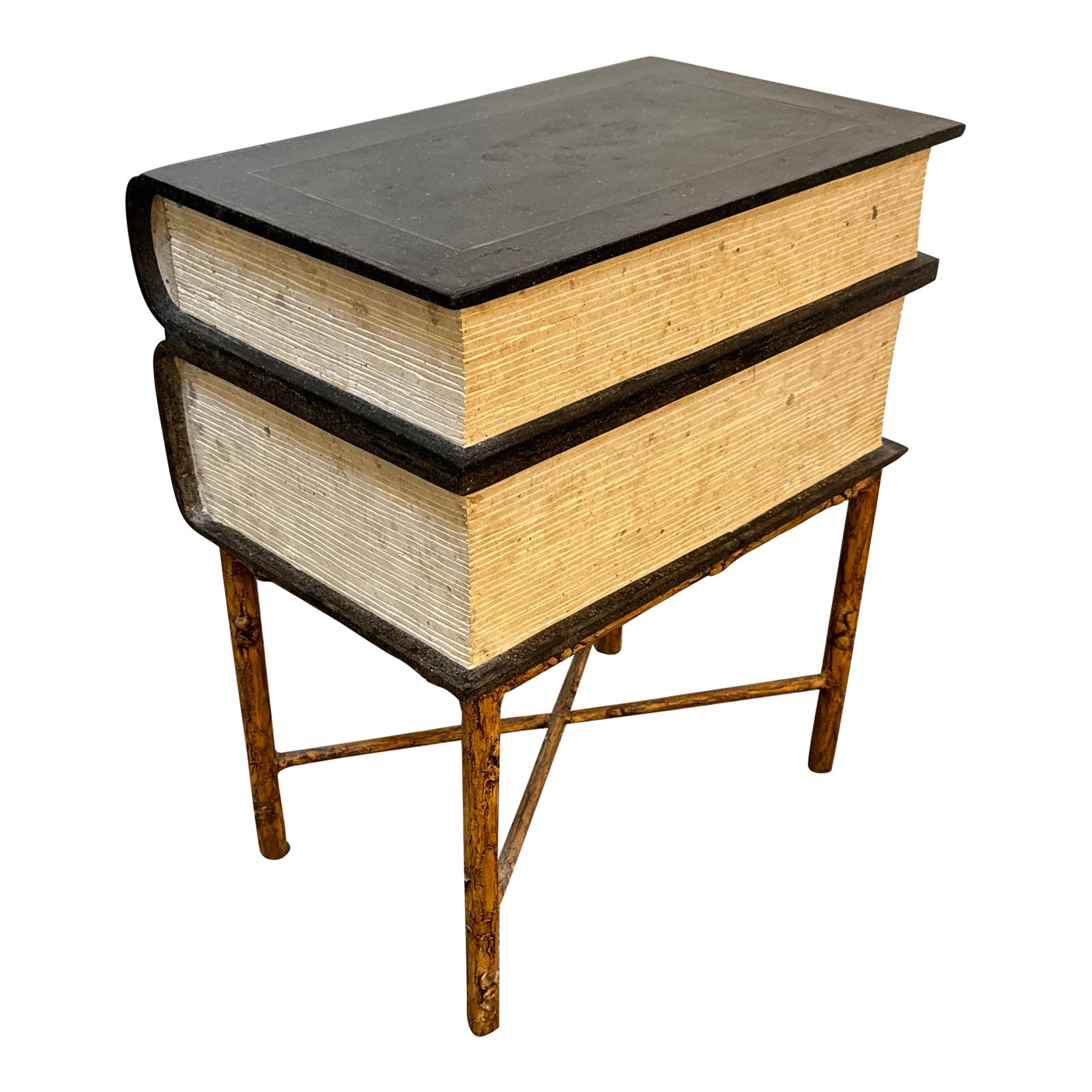 Vintage Faux Book Stack Tole Cabinet Table | Chairish