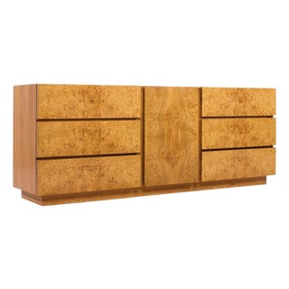 Milo Baughman Style Lane Mid Century Burlwood Lowboy Dresser For Sale