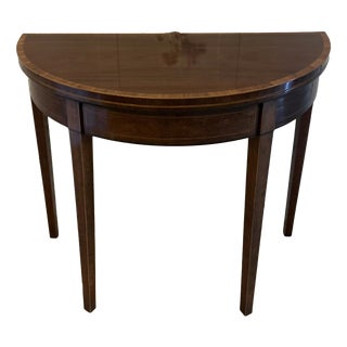 Antique Georgian Mahogany Demi Lune Console Table and Fold Over Card Games Table, 1800 For Sale