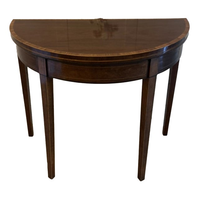 Antique Georgian Mahogany Demi Lune Console Table and Fold Over Card Games Table, 1800 For Sale