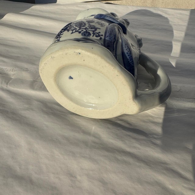 English Blue and White Frog Pitcher For Sale - Image 3 of 5