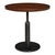 Solid walnut above a weighty iron column follows the practical construction of cafe furniture from old factory districts....