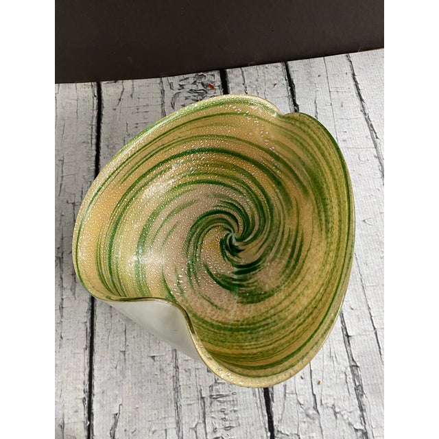 McM signed Italian glass bowl in a circus swirl organic shape. Very nice condition, cased piece minor rubs on lower...
