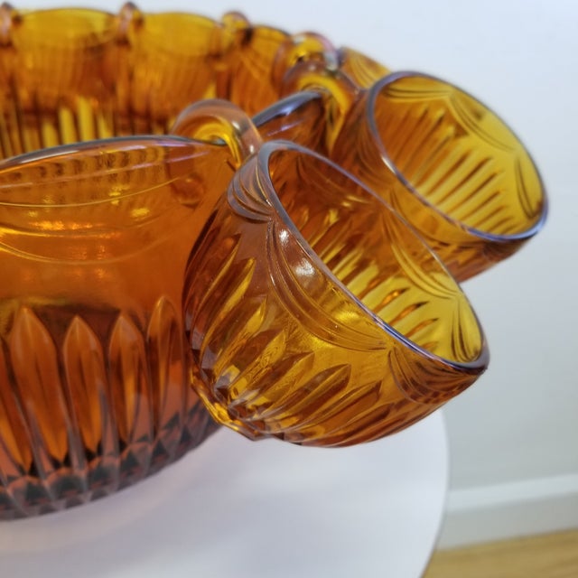 1960s Vintage Scalloped Amber Glass Punch Bowl Set of 12 Chairish