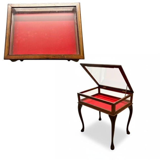 Vintage Glass Top Display Side Tables Pair-Queen Anne-Jewelry Vitrine-Case-Curio For Sale - Image 9 of 10