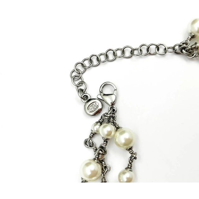 Early 21st Century Chanel Rare Silver Large Bow Crystal 3 Strand Pearl Necklace For Sale - Image 5 of 5