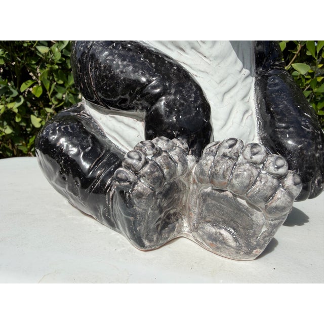 Vintage Large Crackle Glazed Seated Panda Ceramic Sculpture For Sale In Naples, FL - Image 6 of 12