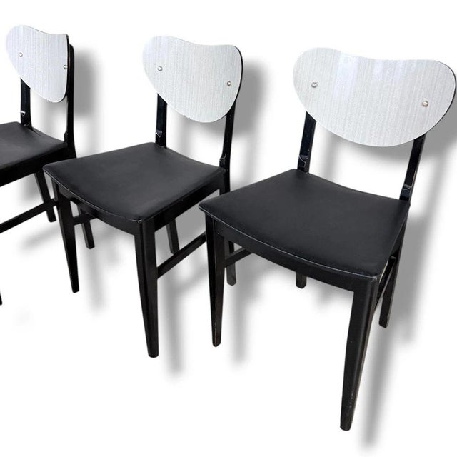 Plastic Mid-Century Dining Chairs in White Formica & Black Vinyl, Set of 4 For Sale - Image 7 of 9