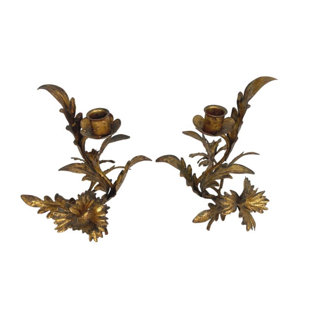 Mid 20th Century 1950s Italian Tole Candleholders - a Pair For Sale - Image 5 of 6