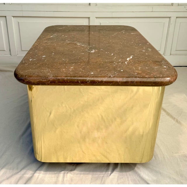 Vintage Brass Clad Marble Top Coffee Table in the Style of Milo Baughman For Sale - Image 10 of 10