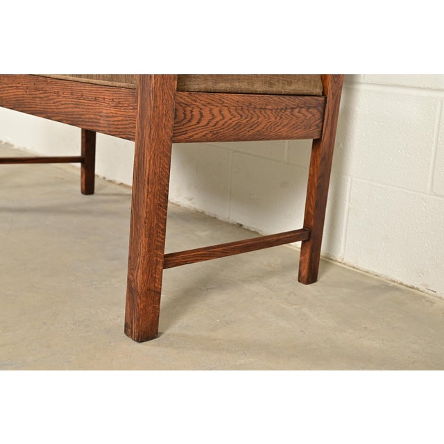 Stickley Brothers Style Antique Mission Oak Arts & Crafts Bench or Settle Sofa, Circa 1900 For Sale - Image 9 of 13