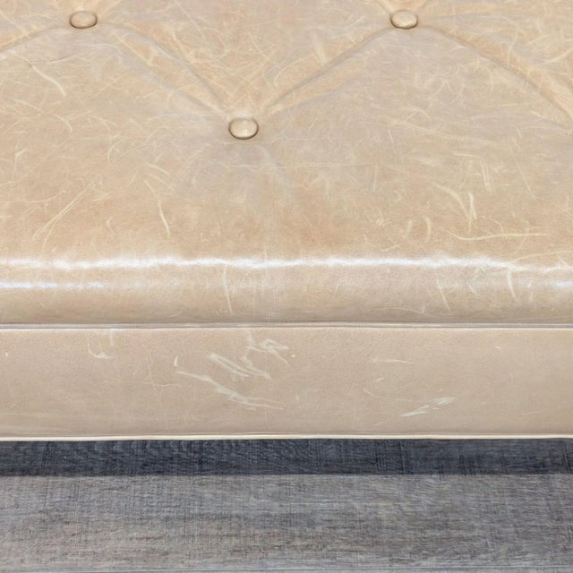 Tan West Elm Button Tufted Leather Bench For Sale - Image 8 of 9