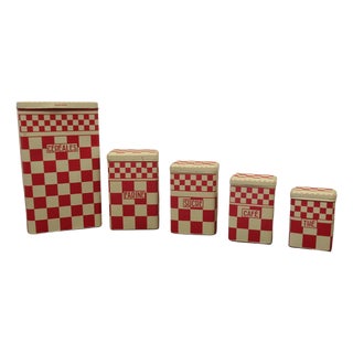 Vintage French Food Canisters, 1950, Set of 5 For Sale