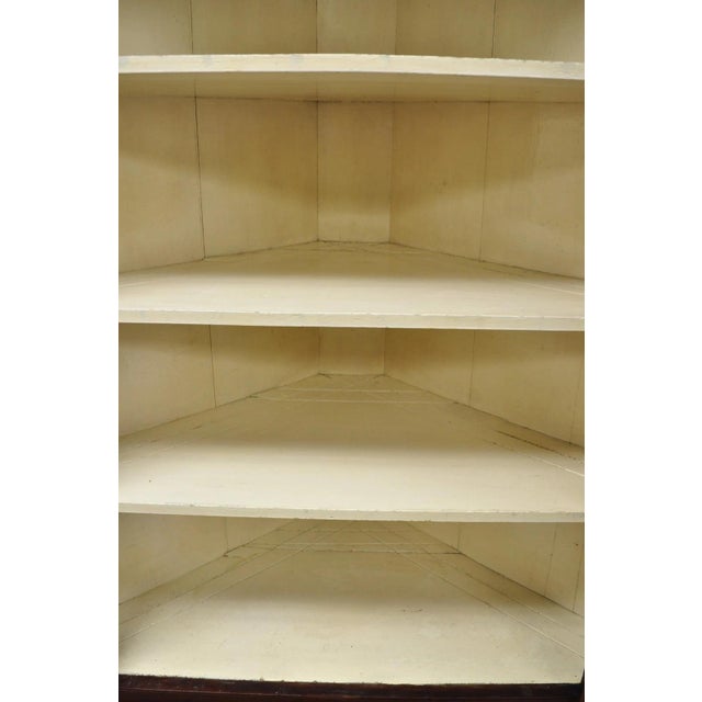 Antique Colonial Primitive Cherry Wood Glass Front Corner China Cabinet Cupboard For Sale - Image 15 of 18