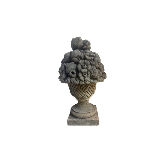 Classical Cast Stone Fruit & Floral Basket Garden Ornament For Sale - Image 4 of 12