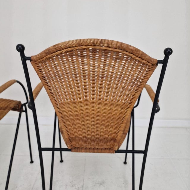 Wicker and Iron Armchairs from Frederic Weinberg, USA, 1950s, Set of 2 For Sale - Image 16 of 18